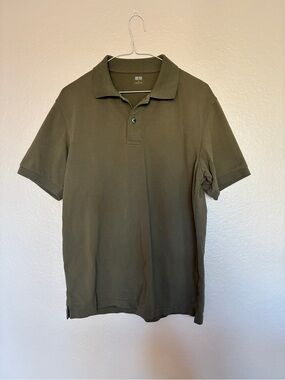 UNIQLO Men’s Olive Green Polo Shirt Size M Cotton Blend Casual Dress Shirt